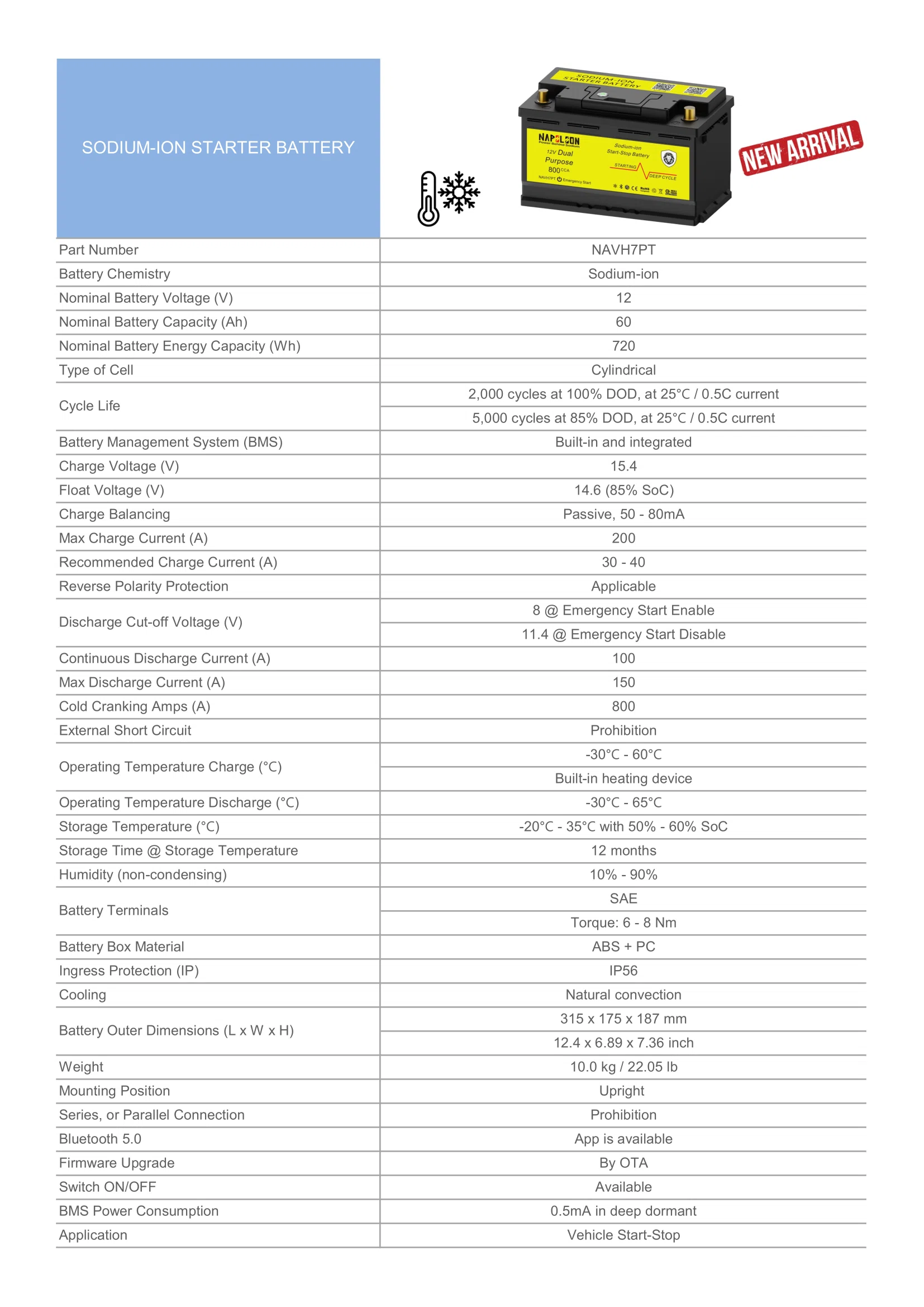 Sodium-ion starter battery with pre-heating NAVH7PT 12V 800CCA.webp